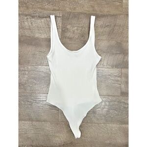 Aritzia Wilfred Free White Ribbed Thong Bodysuit